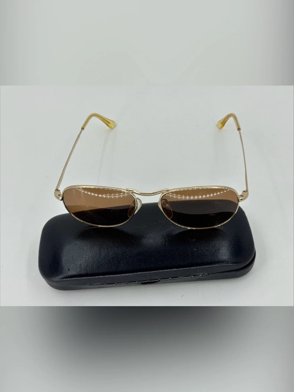 Vintage 1990s Helmut Lang Original Sunglasses Gold Tone Frame Brown Lens w/ Case